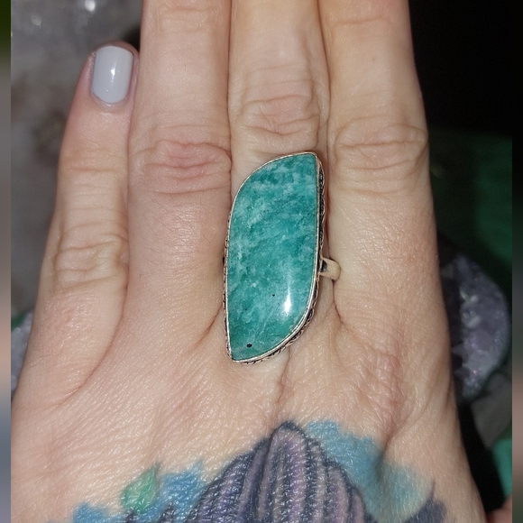 Beautiful Amazonite Silver Ring Size 9 - Picture 2 of 5